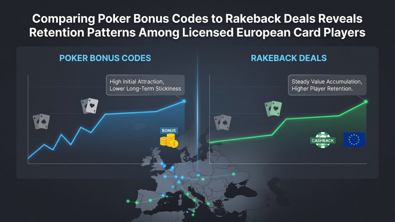 Diagramm zeigt Bindungsraten bei Poker-Bonuscodes versus Rakeback in lizenzierten europäischen Plattformen